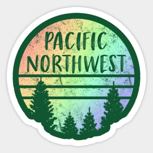 Pacific Northwest NW Rainbow Tree Silhouette Weathered Sticker